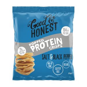 GOOD & HONEST POPPED PROTEIN CRISPS SALT & BLACK PEPPER 23G