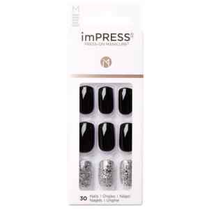 IMPRESS PRESS ON FALSE NAILS BLACK + SILVER