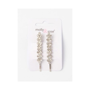 MOLLY & ROSE 7618 SILVER CRYSTAL FLOWERS HAIR GRIPS X 2