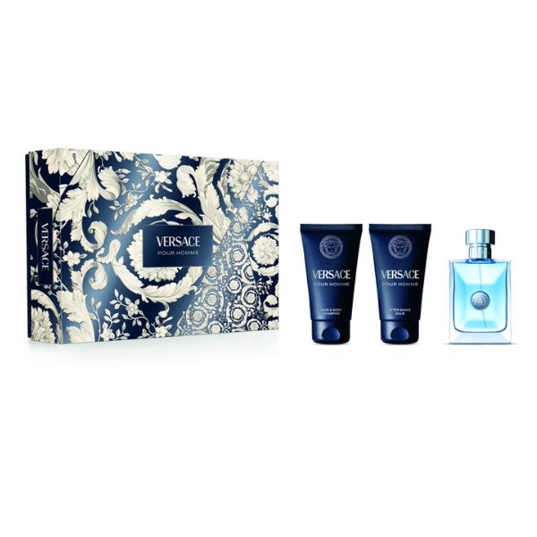 VERSACE POUR HOMME EAU DE TOILETTE EDT 50ML + AFTER SHAVE BALM 50ML + HAIR & BODY SHAMPOO 50ML